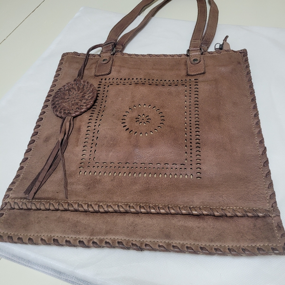 Latico Brown Tote Bag with Intricate Design (new)